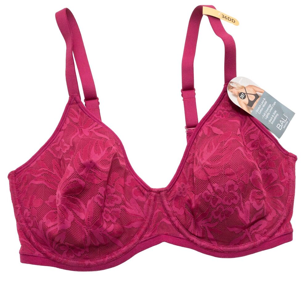 BALI Breathe 36DD Women's Full Coverage Underwire Bra Berry Lace Lightly Lined